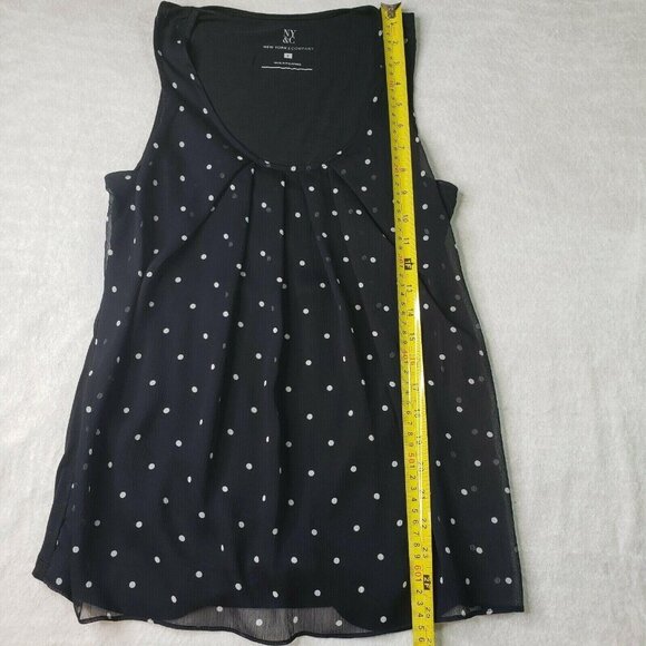 NY & Co Black Polka Dot Sheer Pleated Sleeveless Blouse Size S - Picture 6 of 9